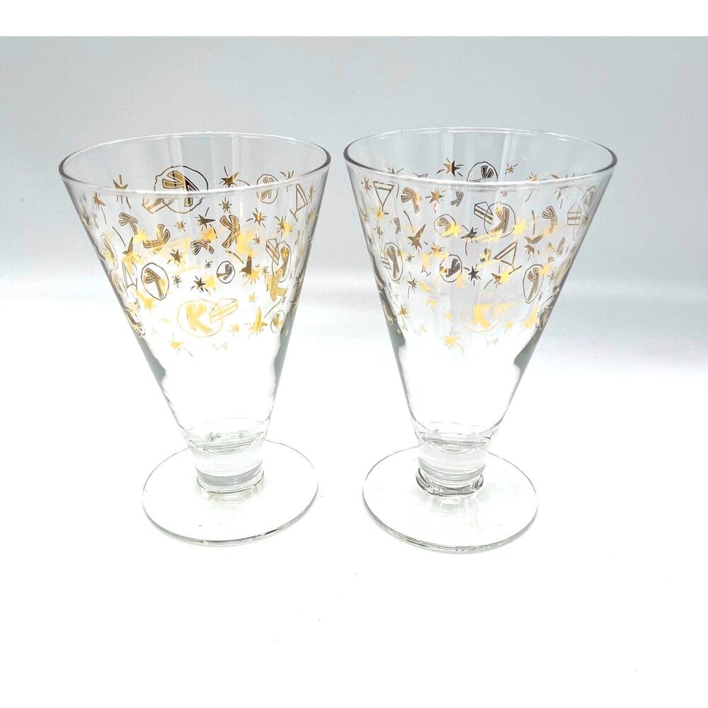 Vintage MCM Set of 2 Kahlua Celebration Atomic Cocktail Stemmed Glasses 5.25"